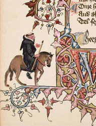 The Friar, detalj från The Canterbury Tales, av Geoffrey Chaucer (ca 1342-1400) Ellesmere Manuscript, faksimilupplaga, 1911 (för originaldetaljer se 128933)